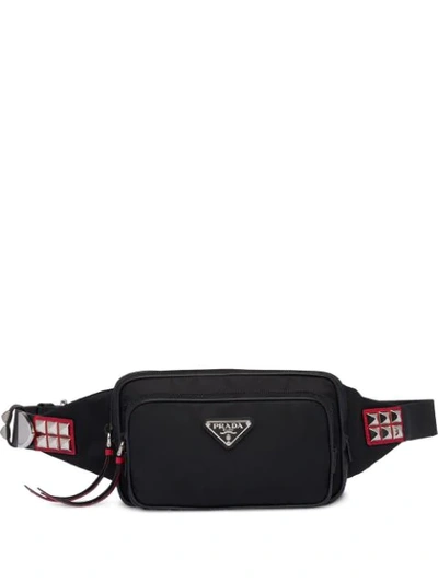 Prada Nylon Stud Detailed Belt Bag In Black
