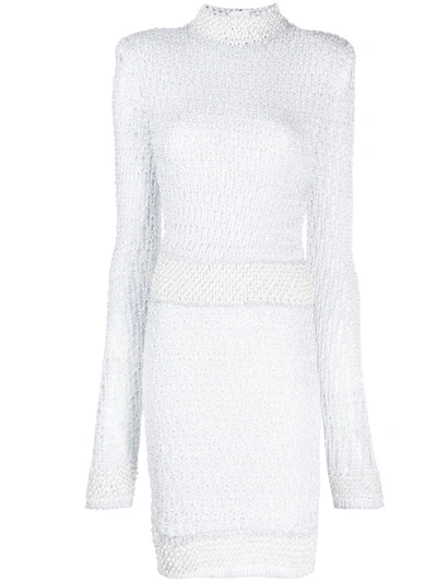 Balmain Pearl And Sequin Embellished Knitted Dress In White