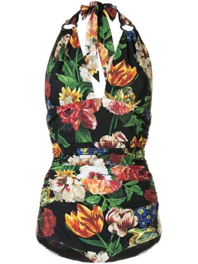 Dolce & Gabbana Floral Print Bodysuit In Hn07c Bouquet Fdo.nero