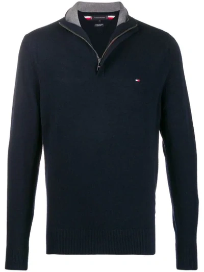 Tommy Hilfiger Zip Front Knit Sweatshirt In Blue