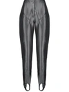 Mugler Metallic Stirrup Trousers In Grey