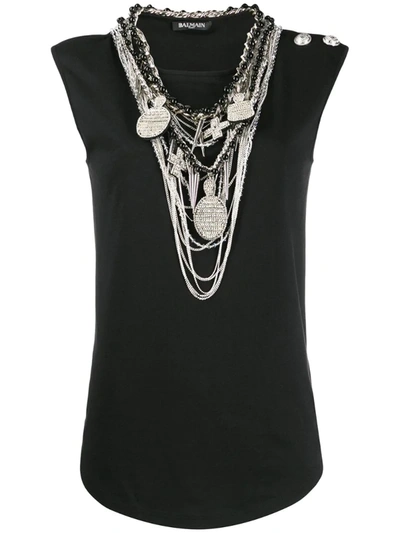 Balmain Necklace-embellished Tank Top In Black