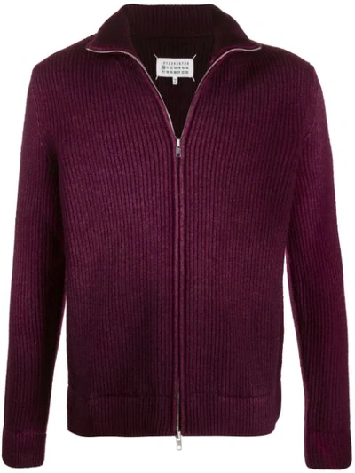 Maison Margiela Ribbed Zip-up Cardigan In Red