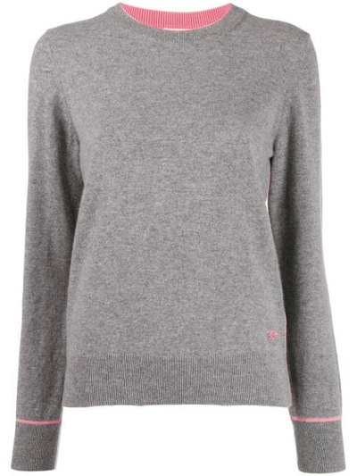 Tory Burch Logo Cashmere Long-sleeve Sweater In Grey