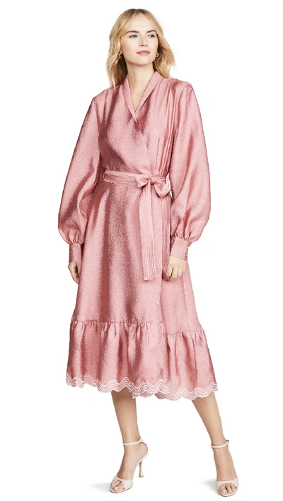 Stine Goya Embroidered Hem Wrap Dress In Rose