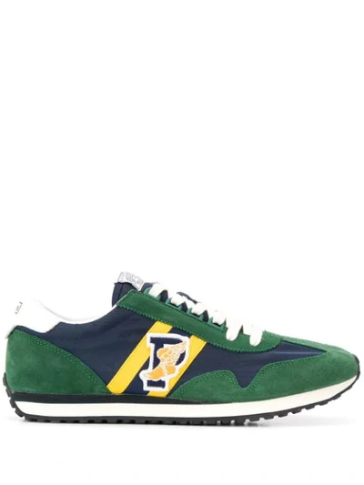 Polo Ralph Lauren Logo Embroidered Colour Block Trainers In Blue