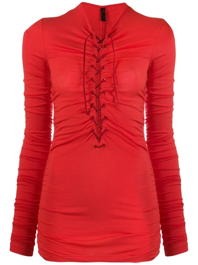 Ben Taverniti Unravel Project Lace-up Ruched Top In Red