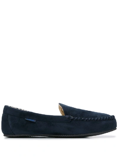Ralph Lauren Embroidered Logo Shearling Lined Loafers In Blue
