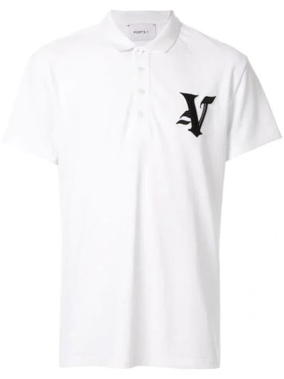 Ports V Embroidered Logo Polo Shirt In White