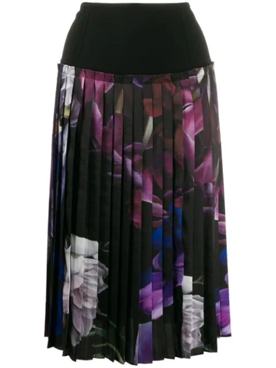 Roberto Cavalli Floral Print Pleated Skirt In Black
