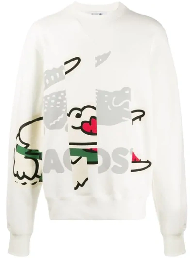 Lacoste Deconstructed-logo Jersey Sweatshirt In White | ModeSens