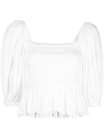 Cynthia Rowley Lily Smocked Top In White