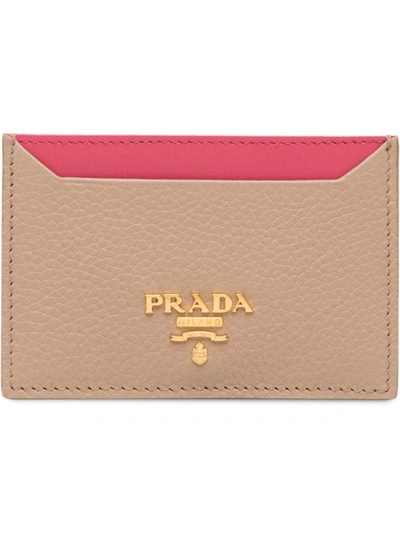 Prada Logo Contrast Cardholder Wallet In Neutrals