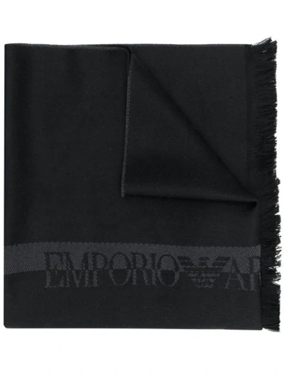 Emporio Armani Logo Jacquard Scarf In Black