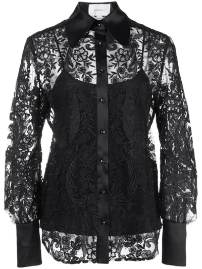 Marchesa Embroidered Lace Shirt In Black