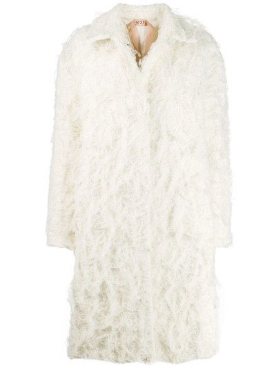 N°21 Textured Single Breasted Coat In White