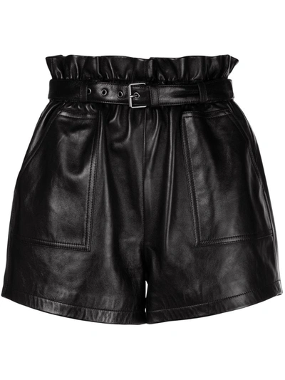 Saint Laurent Belted Waist Short Shorts In Black