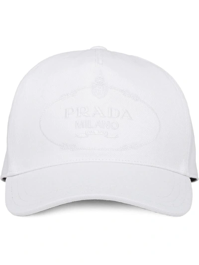 Prada Logo刺绣棒球帽 In White
