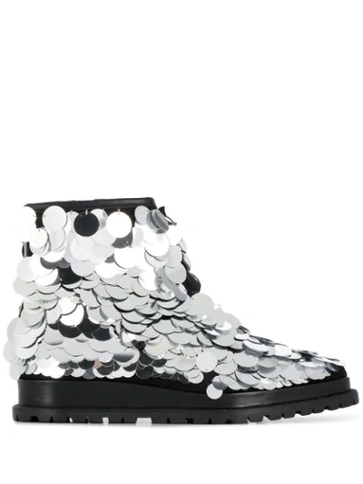 Sacai Metallic Disc Embellished Boots In Silver