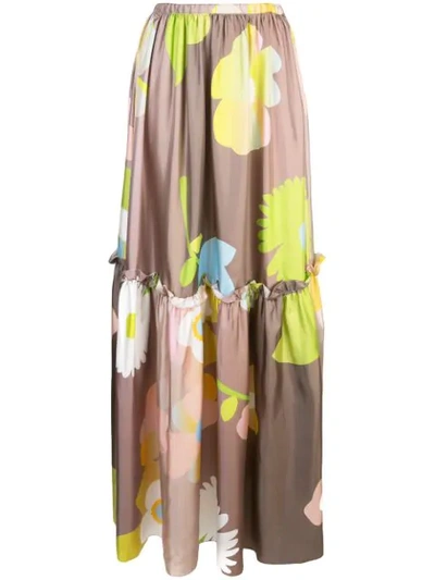 Cynthia Rowley Ashley Pop Floral Long Skirt In Brown