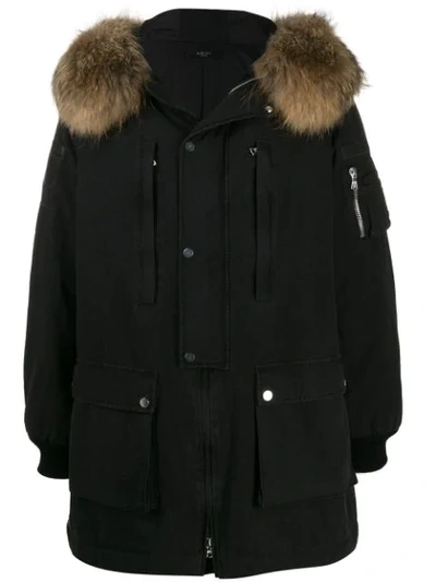 Amiri Full-length Hooded Fur Parka Coat In Black