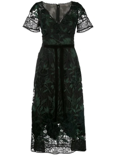 Marchesa Notte Embroidered Floral Dress In Black ,green