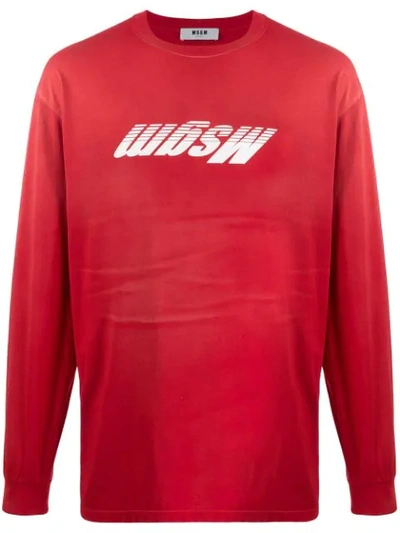 Msgm Distressed Upturned Logo Sweater In Red