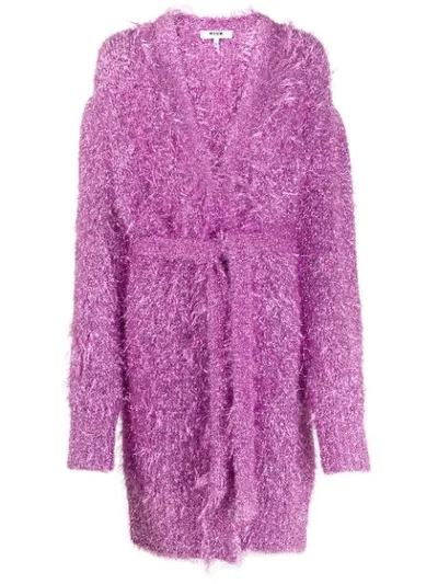 Msgm Belted Knitted Cardigan In Pink