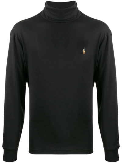Polo Ralph Lauren Multi Icon Logo Roll Neck Long Sleeve Top In Black