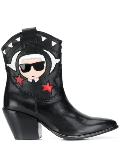 Karl Lagerfeld Kavalier Ikonik Cowboy Boots In Black