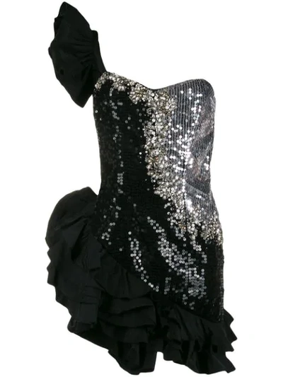 Amen Ruffled Sequin-embellished Dress In 009 Black