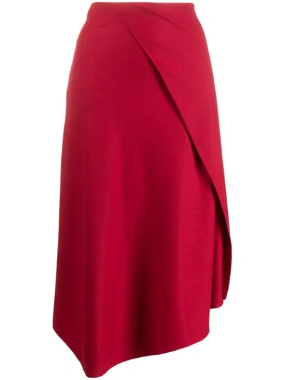 Vince Asymmetric Draped Flannel Skirt In Red