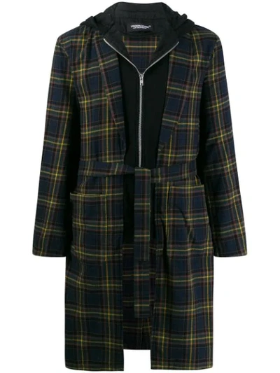 Undercover Checked Hooded Coat In Green
