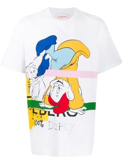 Iceberg Dopey Print T-shirt  In White,yellow,light Blue