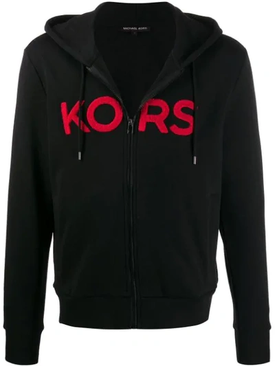 Michael Kors Logo Patch Zipped Hoodie In Black