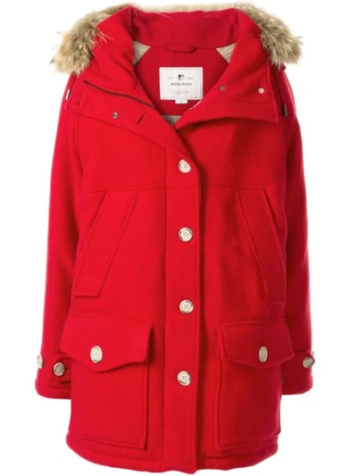 Woolrich Hooded Parka Jacket In Red