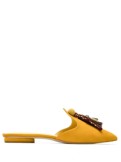 Sarah Chofakian Tassel Suede Mules In Yellow