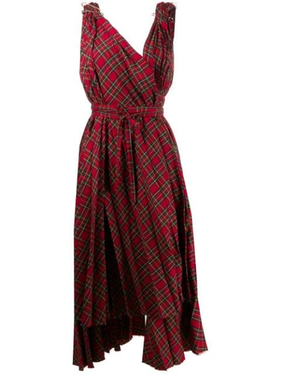 A.w.a.k.e. Checked Asymmetric Flared Dress In Red