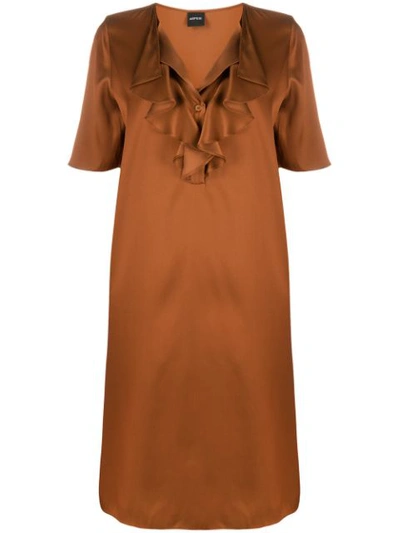 Aspesi Ruffled Neck Silk Dress In Brown