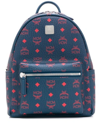 Mcm Logo Print Backpack In Blue ModeSens