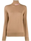 Gcds Logo Knit Roll Neck Sweater In Neutrals