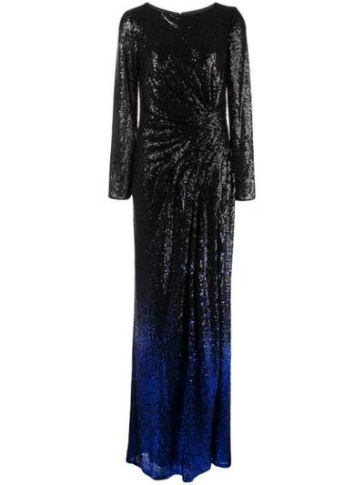 Tadashi Shoji Melati Gradient Glitter Evening Dress In Black
