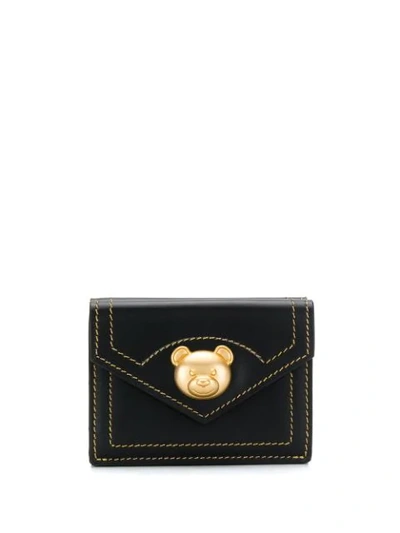 Moschino Teddy Bear Tri-fold Purse In Black