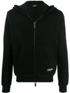 Dsquared2 Logo Patch Zip-front Hoodie In Black