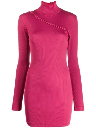 Rotate Birger Christensen Mock-neck Button Jumper Dress In Pink
