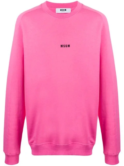 Msgm Small Logo Crew Neck Sweater In Pink