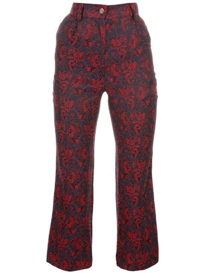 Suzanne Rae Baroque Print Bootcut Trousers In Blue