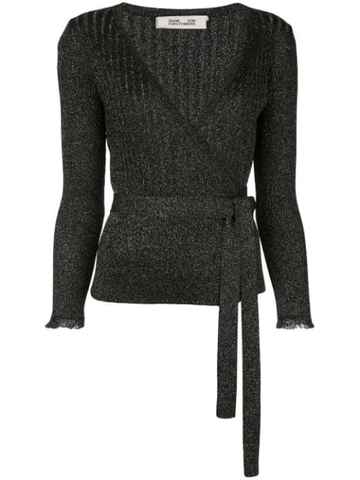 Diane Von Furstenberg Beck Metallic Wool Wrap Top In Black