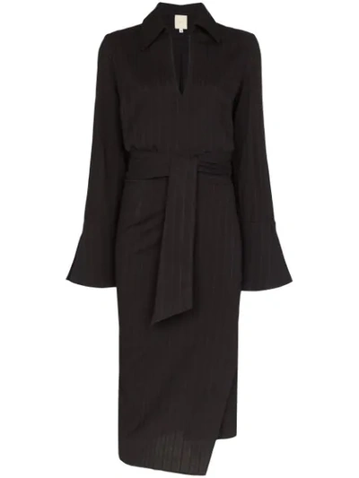 Usisi Margherita Pinstriped Wrap Midi Dress In Black