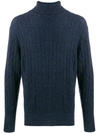 N•peal Cable Roll-neck Jumper In Blue